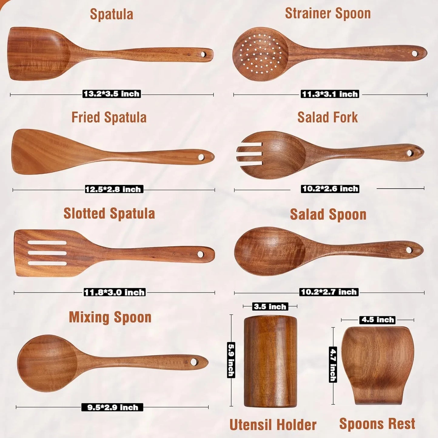 Natural Teak Kitchen Utensil Set
