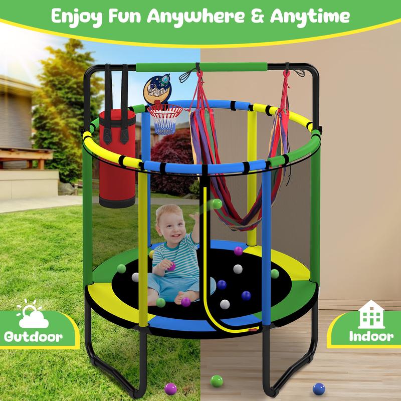 Mini Round Trampoline for Kids with Basketball Hoop
