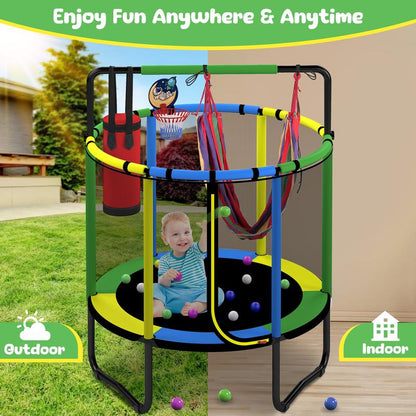 Mini Round Trampoline for Kids with Basketball Hoop