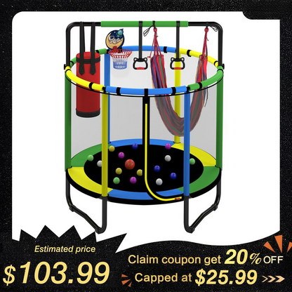Mini Round Trampoline for Kids with Basketball Hoop
