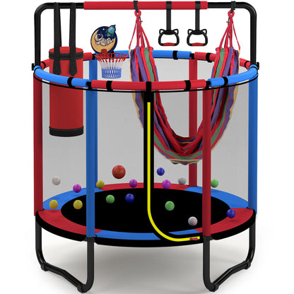 Mini Round Trampoline for Kids with Basketball Hoop