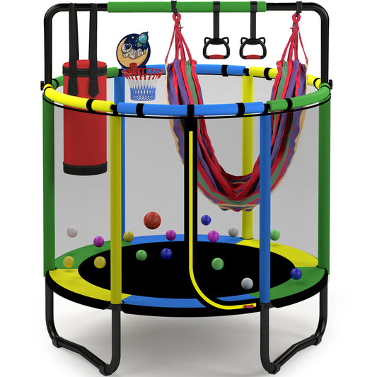 Mini Round Trampoline for Kids with Basketball Hoop