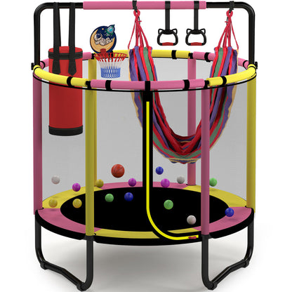 Mini Round Trampoline for Kids with Basketball Hoop